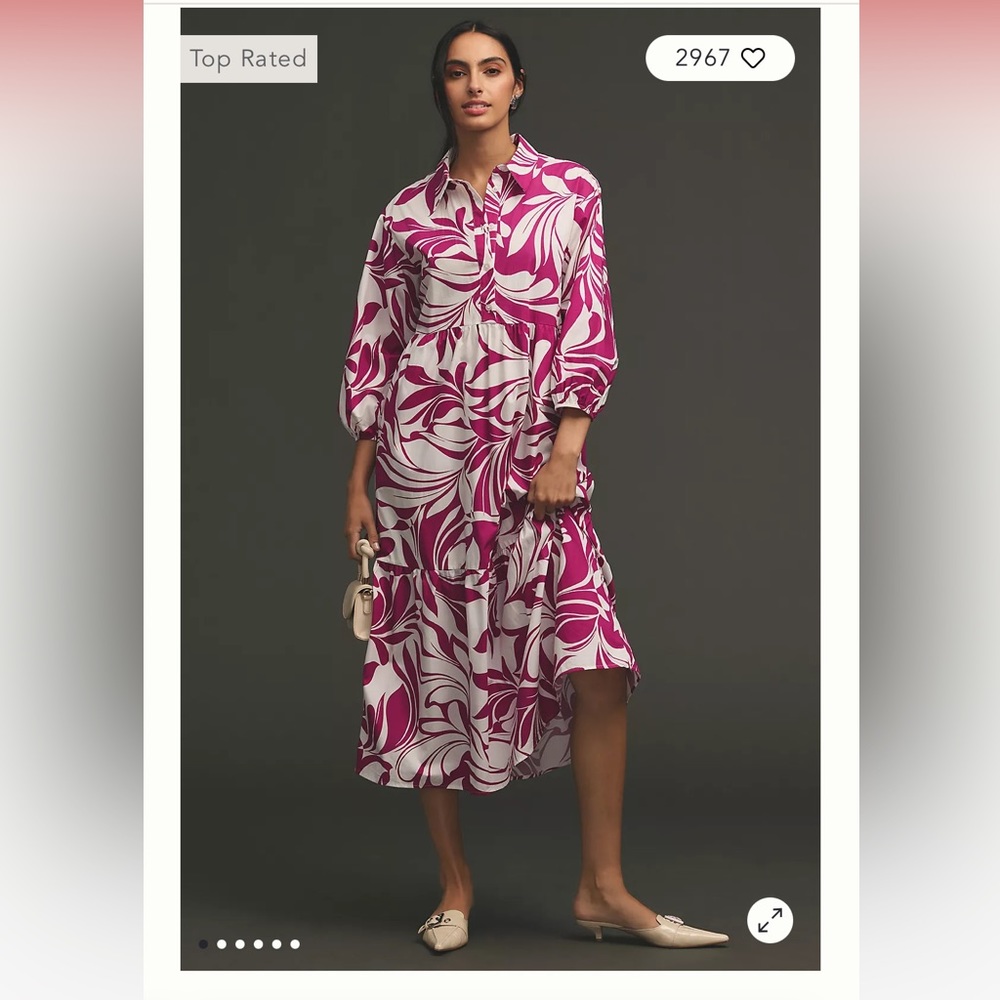 Anthropologie Pink and White Midi Dress